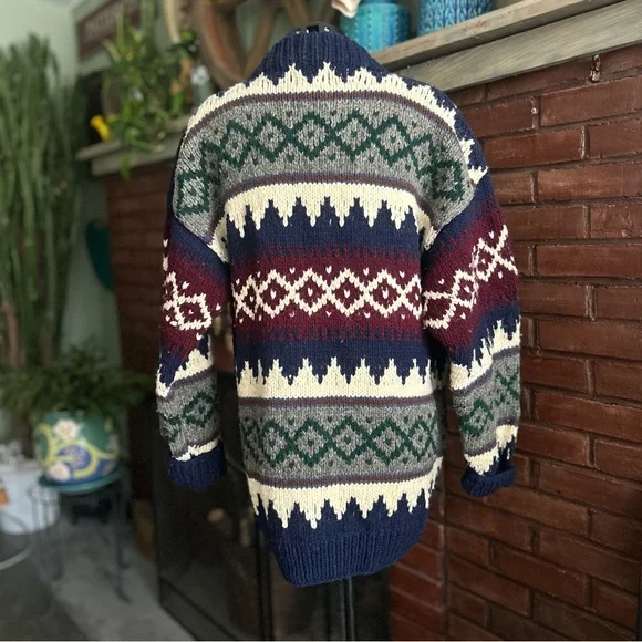 Vintage Wool Earth Ragz Fair Isle Cardigan Sweater Cabin Core Size L - Picture 4 of 6